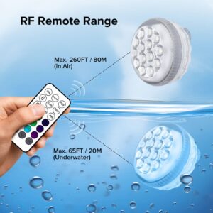 SANSI RGB Pool Lights with 16 Colors RF Remote, IP68 Waterproof Underwater Pond Lights with Magnet and Suction Cups, Tub Lights for Fish Tank Courtyard Inground Aboveground Pool Holiday Party, 2-Pack