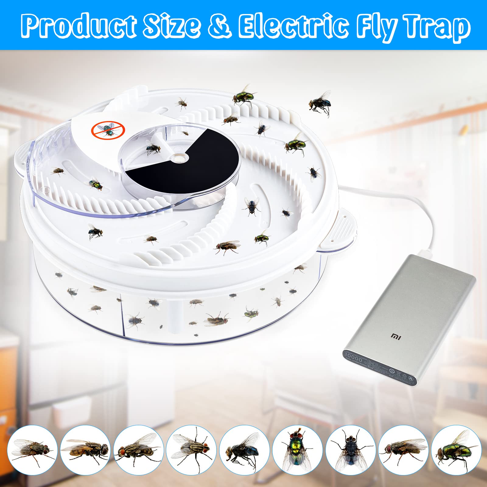 Electric Fly Trap Fly Trap Pest Device Gnat Flying Insect Trap Automatic Indoor Fly Trap Fly Catcher Pest Control Traps Pest Reject Control Catcher Insect Repellents Tools for Patios Ranch (2 Pcs)