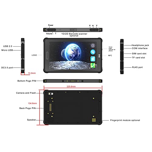 Sincoole Rugged Tablet, 8" IP67 Water Resistant Android 11 Rugged Tablet with Octa-Core CPU (RAM/ROM 4GB+64GB)