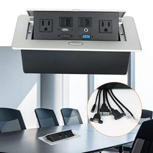 Table Pop Up Outlet, Automatic Pop up Strip Center countertop Socket Recessed Multimedia Strip Socket with USB + Network Connection Box Desktop HDMI for Conference Desk, Office & Hotel