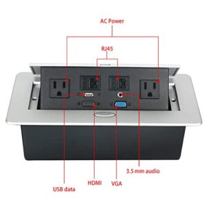 Table Pop Up Outlet, Automatic Pop up Strip Center countertop Socket Recessed Multimedia Strip Socket with USB + Network Connection Box Desktop HDMI for Conference Desk, Office & Hotel