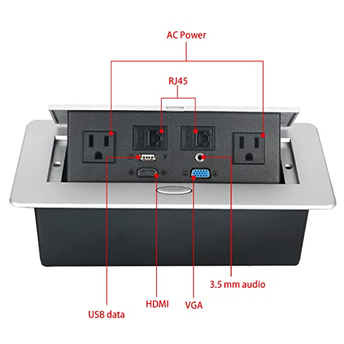 Table Pop Up Outlet, Automatic Pop up Strip Center countertop Socket Recessed Multimedia Strip Socket with USB + Network Connection Box Desktop HDMI for Conference Desk, Office & Hotel