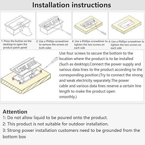 Table Pop Up Outlet, Automatic Pop up Strip Center countertop Socket Recessed Multimedia Strip Socket with USB + Network Connection Box Desktop HDMI for Conference Desk, Office & Hotel