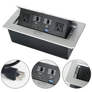 Table Pop Up Outlet, Automatic Pop up Strip Center countertop Socket Recessed Multimedia Strip Socket with USB + Network Connection Box Desktop HDMI for Conference Desk, Office & Hotel