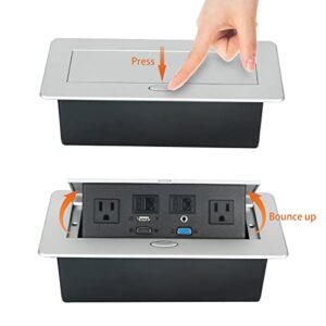 Table Pop Up Outlet, Automatic Pop up Strip Center countertop Socket Recessed Multimedia Strip Socket with USB + Network Connection Box Desktop HDMI for Conference Desk, Office & Hotel