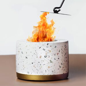 tabletop fire pit for indoor or outdoor use - smokeless and odorless table top fire pit bowl perfect for s'more, party and gifts - portable mini fire pit easy to use and long lasting (terrazzo)