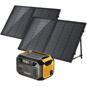 bougerv bundle–3 items: flash-300 portable power station 286wh 600w solar generator with 2x 130w portable solar panel foldable lightweight solar charger