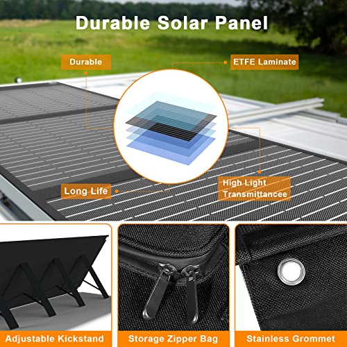 200W Solar Panels with Extra Long Connecting Cables, Portable Solar Panel Foldable ETFE High Efficiency Panel with MC4 DC XT60 Anderson Output for Power Station Generator for Outdoor Camping Van RV