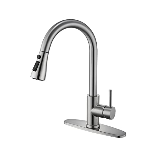 ATPCOLTD Single Handle High Arc Brushed Nickel Pull Out Kitchen Faucet,Single Handle Stainless Steel Brushed Nickel Pull Down Kitchen Sink Faucet with Sprayer