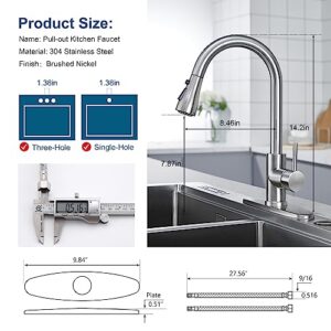 ATPCOLTD Single Handle High Arc Brushed Nickel Pull Out Kitchen Faucet,Single Handle Stainless Steel Brushed Nickel Pull Down Kitchen Sink Faucet with Sprayer