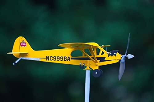 Thyggzjbs Piper J3 Cub Airplane Weathervane,3D Unique and Magical Metal Windmill Outdoor Wind Sculpture Kinetic Sculpture for Yard/Garden/Decor Decoration,Gifts for Flight Lovers