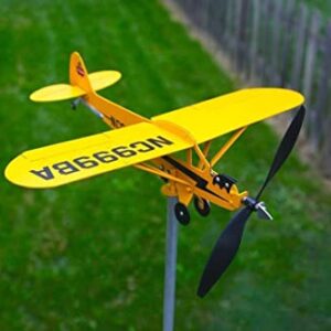Thyggzjbs Piper J3 Cub Airplane Weathervane,3D Unique and Magical Metal Windmill Outdoor Wind Sculpture Kinetic Sculpture for Yard/Garden/Decor Decoration,Gifts for Flight Lovers