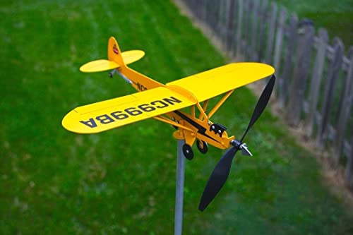 Thyggzjbs Piper J3 Cub Airplane Weathervane,3D Unique and Magical Metal Windmill Outdoor Wind Sculpture Kinetic Sculpture for Yard/Garden/Decor Decoration,Gifts for Flight Lovers