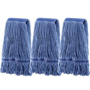 (3 pack) mop head replacement, mop heads commercial ,blue cotton looped end string, wet industrial cleaning vintage mop head replacements refill, swinger loop mop, for heavy duty mop heads,light blue