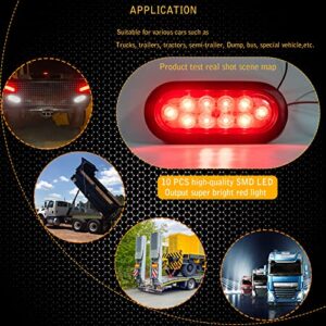 TOPEND 6 Inch Red Oval Led Trailer Tail Light 4PCS for RV Truck Jeep - Stop/Turn/Tail Light Marine Waterproof - Including 3-pin Water Tight Plug DOT/SAE with Wires and Grommet