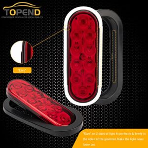 TOPEND 6 Inch Red Oval Led Trailer Tail Light 4PCS for RV Truck Jeep - Stop/Turn/Tail Light Marine Waterproof - Including 3-pin Water Tight Plug DOT/SAE with Wires and Grommet