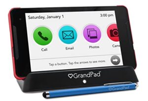 grandpad senior tablet (renewed) with phone capabilities, 4g lte, wireless charger, stylus, purchase a plan at activation, 1 month premium service plan included