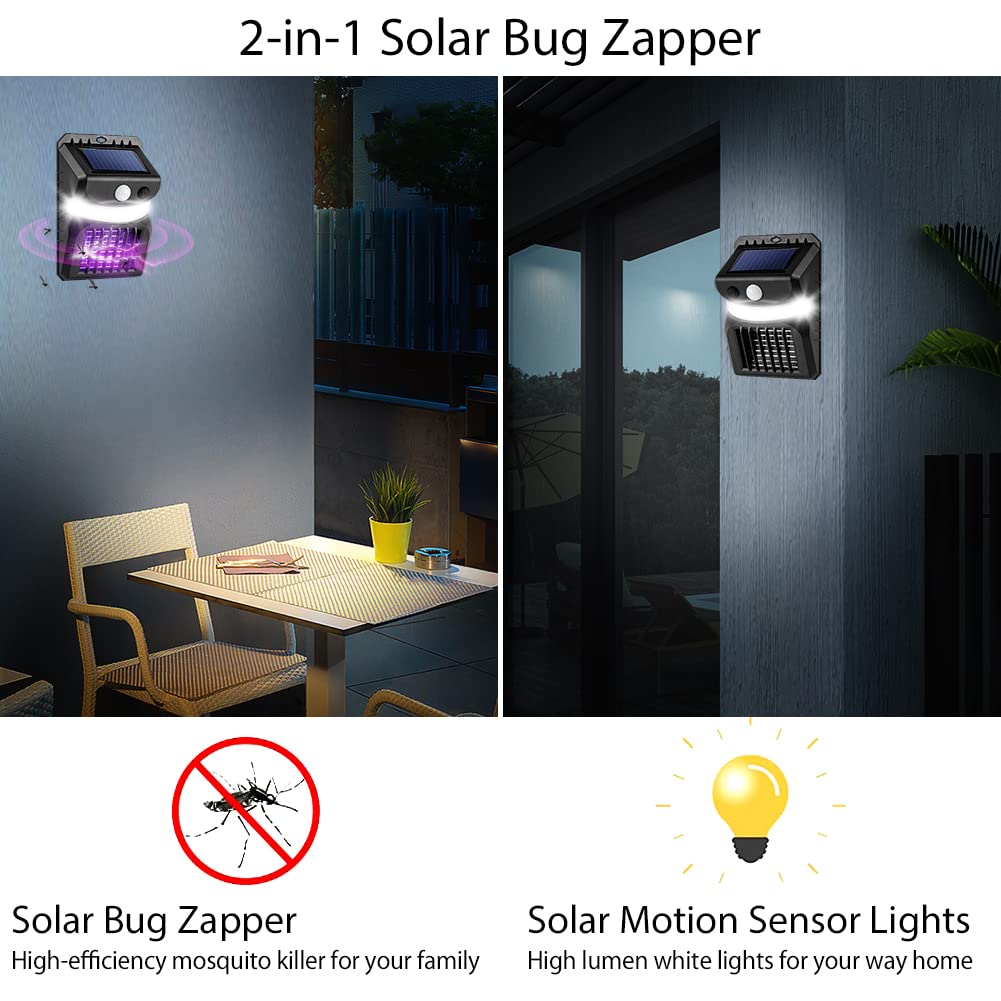 Solar Mosquito Zapper Outdoor, Bug Zapper Outdoor Electric, Insect Fly Traps with Motion Sensor Lights, Wall Lamp for Outdoor Garden Yard (4Pack-White)