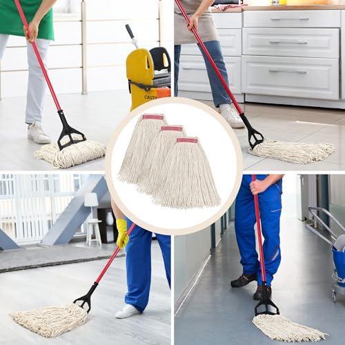 Matthew Cleaning 16oz 3Pack Cotton Floor Mop,Cotton Looped-Open String Heavy Duty String Mop Refills, Universal Headband Blend Mop,Mop Head Replacement for Home, Industrial and Commercial Use(White)