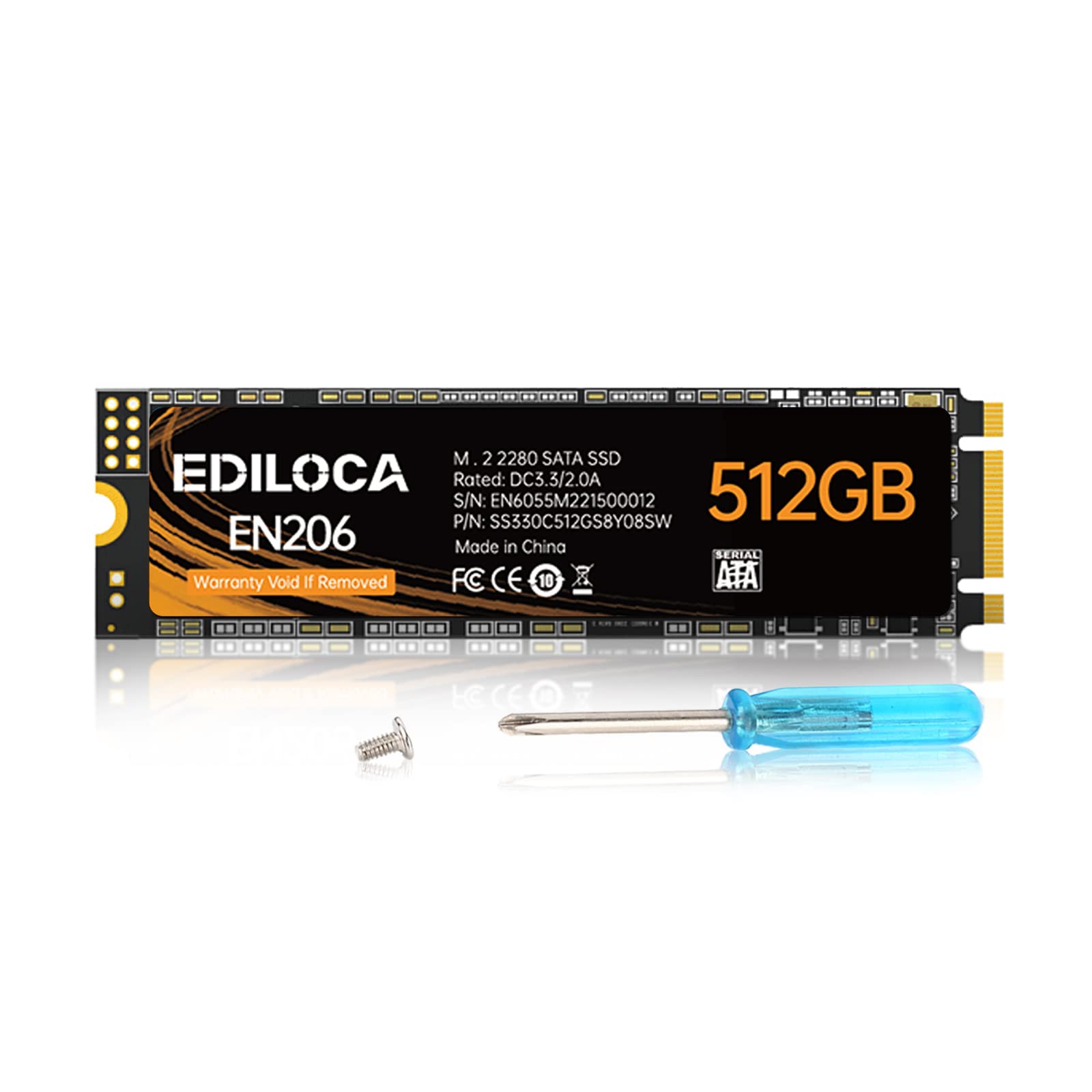 Ediloca EN206 512GB 3D NAND TLC M.2 SSD, M.2 2280 SATA III 6Gb/s SSD Internal Hard Drive, Read/Write Speed up to 550/460 MB/s, Compatible with Ultrabooks, Tablet Computers and Mini PCs