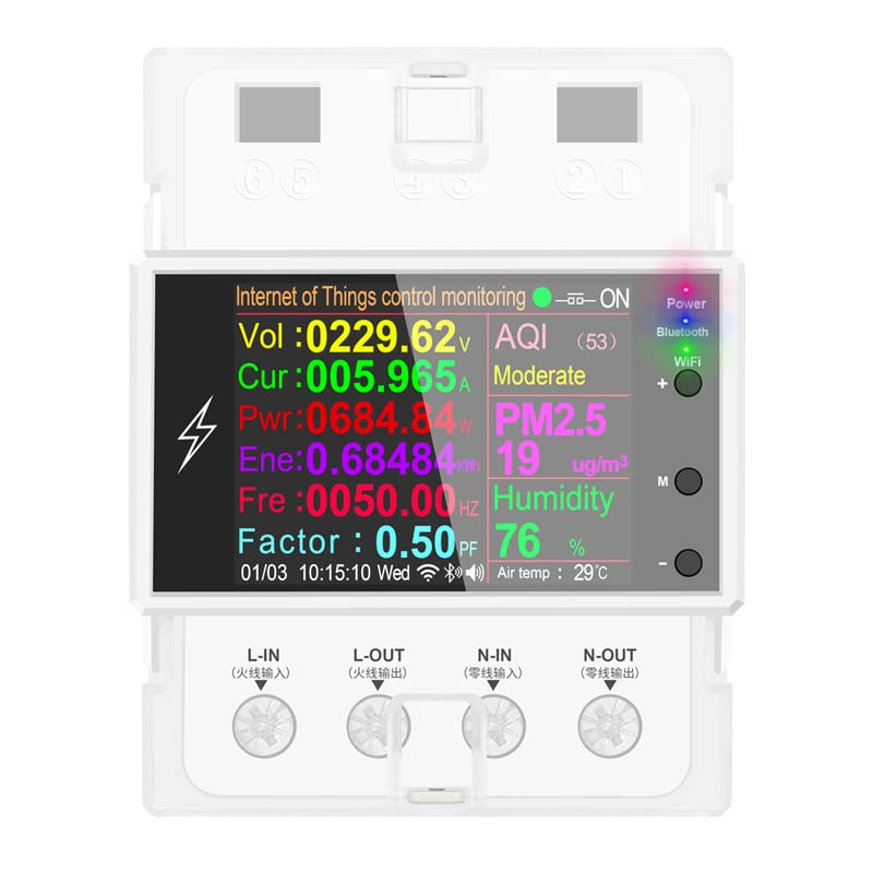 AT4PW 100A Tuya WiFi Din Rail Smart Switch Remote Control AC 220V 110V Digital Power Energy Volt Amp Kwh Frequency Factor Meter