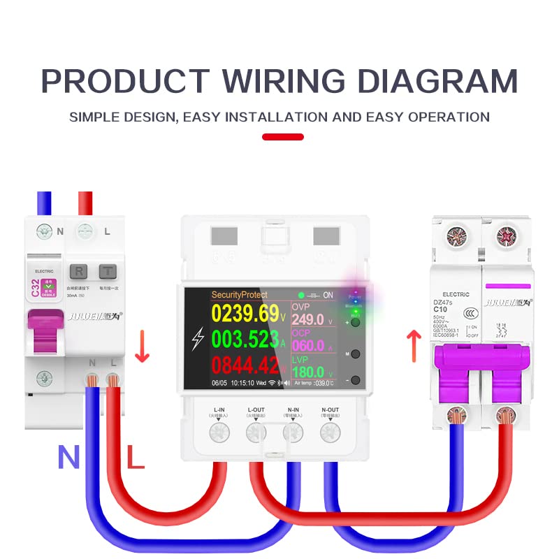 AT4PW 100A Tuya WiFi Din Rail Smart Switch Remote Control AC 220V 110V Digital Power Energy Volt Amp Kwh Frequency Factor Meter