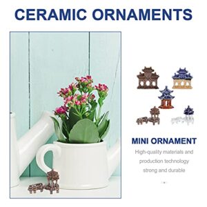 Yardwe 5 Pcs Ceramic Pavilion Ornaments Japanese Decor for Home Pavilion Shape Landscape Decor Mini Fairy Cottage House Reptilians Models Mini Pavilion Statue Decor Glass Lantern Ceramics