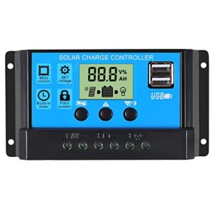 30a solar charge controller 12v/ 24v solar panel charge controller intelligent regulator with 5v dual usb port display adjustable parameter lcd display and timer setting on/off hours (1)