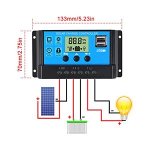 30A Solar Charge Controller 12V/ 24V Solar Panel Charge Controller Intelligent Regulator with 5V Dual USB Port Display Adjustable Parameter LCD Display and Timer Setting ON/Off Hours (1)