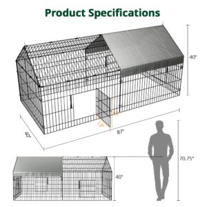 PawGiant Chicken Coop 86"×40" Chicken Run Pen for Yard with Cover Outdoor Metal Portable Chicken Tractor Cage Enclosure Crate Outside for Small Animals Duck Rabbit Hen