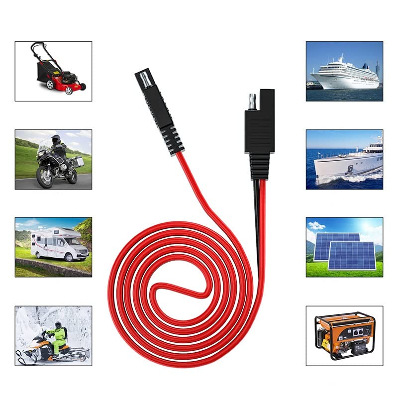 SAE to SAE Extension Cable 10FT 16AWG Quick Disconnect SAE 2Pin Connector Solar Panel Power Connect Plug