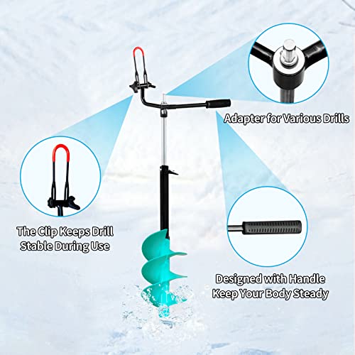 OXYVAN Ice Auger Drill,6”Diameter Nylon Ice Auger Fishing with Centering Point Blade,3 Adjustable Depths Up to 55 Inches,Including 2PCS Replaceable Blades &Storage Bag(Drill Not Included)