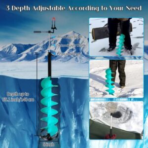 OXYVAN Ice Auger Drill,6”Diameter Nylon Ice Auger Fishing with Centering Point Blade,3 Adjustable Depths Up to 55 Inches,Including 2PCS Replaceable Blades &Storage Bag(Drill Not Included)