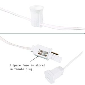 Encoidoz 100FT C9 Outdoor String Light Stringer, E17-12 Socket Spacing, C9 Christmas Stringer Set White Light String for Wedding Patio Event Lighting Decor, White Wire