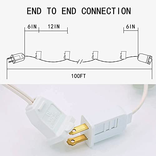 Encoidoz 100FT C9 Outdoor String Light Stringer, E17-12 Socket Spacing, C9 Christmas Stringer Set White Light String for Wedding Patio Event Lighting Decor, White Wire