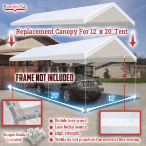 BenefitUSA 12'x20' Carport Canopy Tent Garage Replacement Car Shelter Cover with Bungees (White)