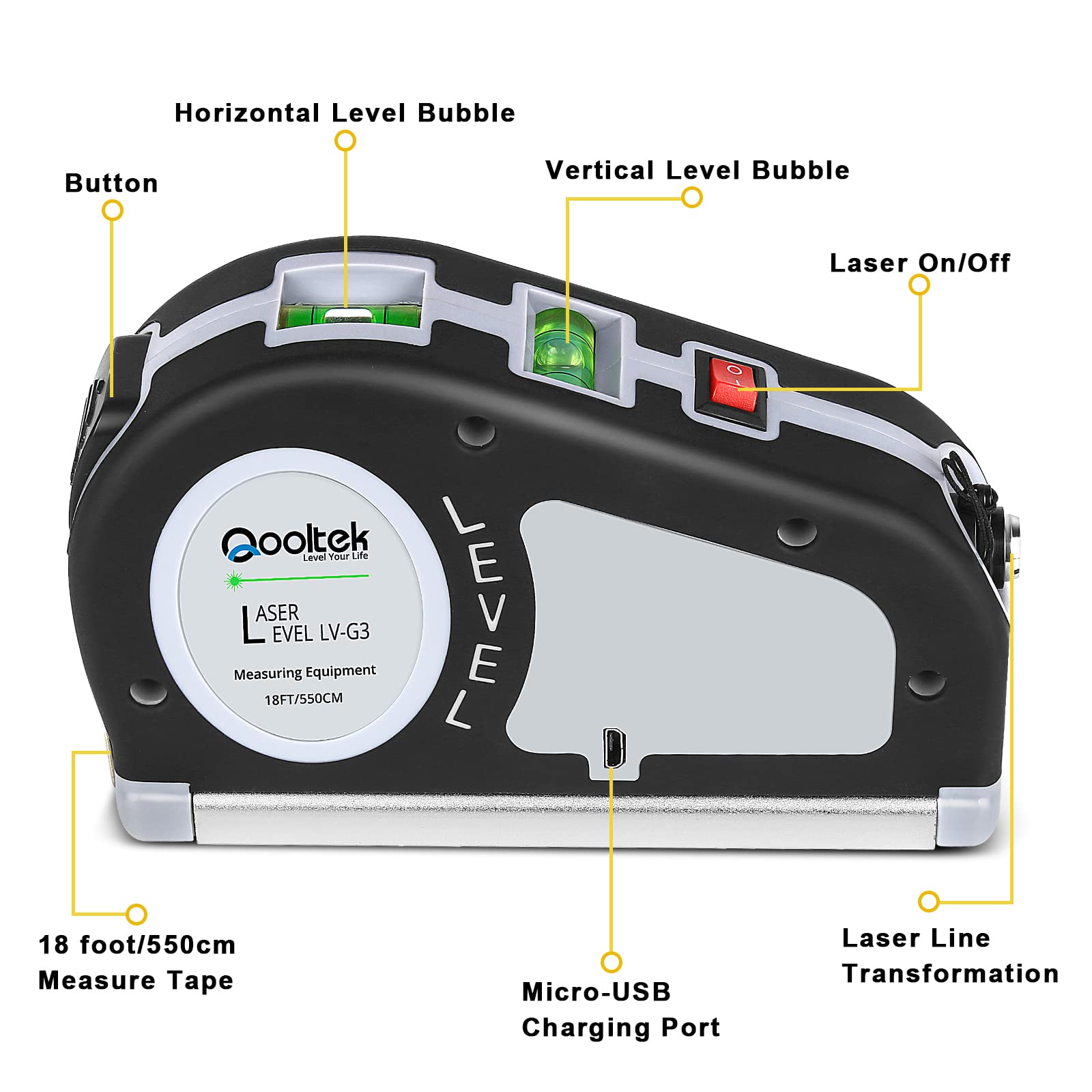 Green and Red Laser Level, Qooltek Multipurpose Cross Line Laser for hanging pictures