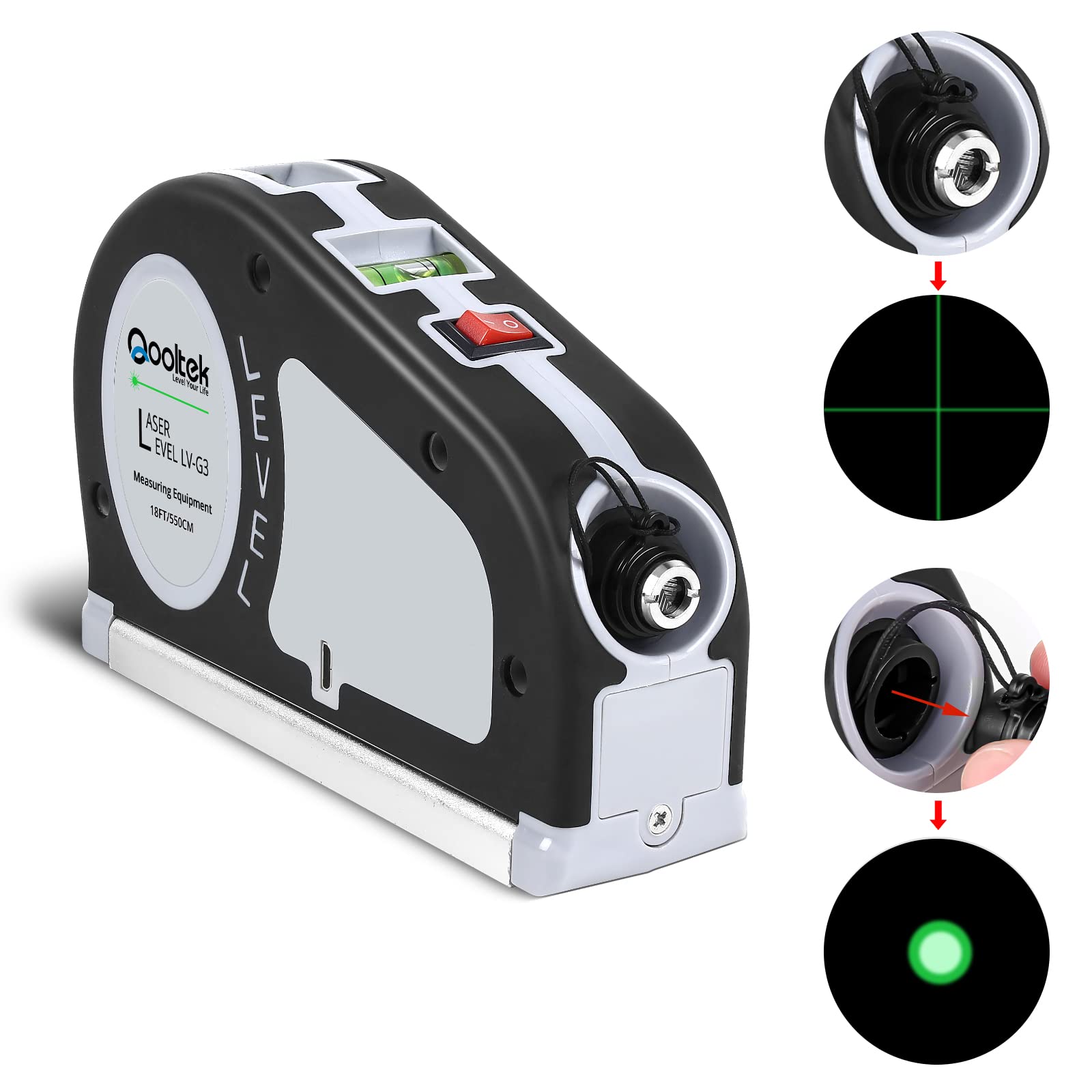 Green and Red Laser Level, Qooltek Multipurpose Cross Line Laser for hanging pictures