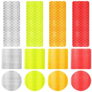 pimoys 120 pcs reflective tape, reflective stickers reflector tape night visibility trailer reflective tape for bikes clothing helmet (1.2×3.2 inch, 2×2inch)