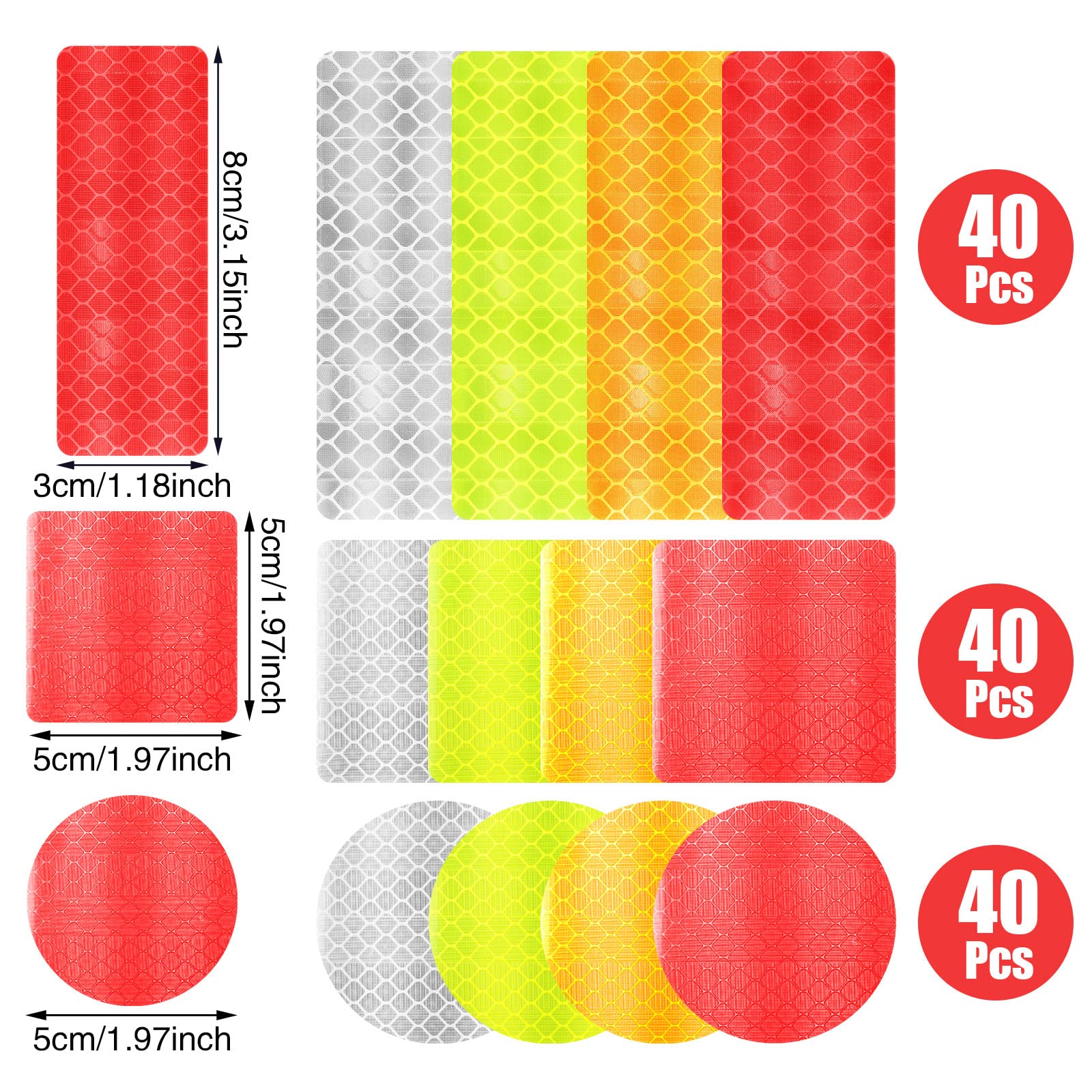 Pimoys 120 Pcs Reflective Tape, Reflective Stickers Reflector Tape Night Visibility Trailer Reflective Tape for Bikes Clothing Helmet (1.2×3.2 Inch, 2×2Inch)