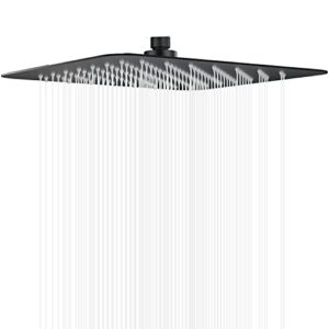 esnbia 12" rain shower head, stainless steel rainfall ceiling mount shower head, 2.5 gpm water flow, matte black （shower arm not include）