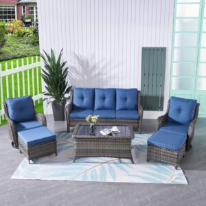 hummuh patio furniture 6 pieces outdoor furniture set wicker outdoor sectional sofa with swivel rocking chairs,patio ottomans,patio coffee table