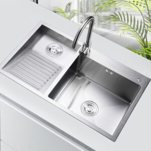 laundry utility sink with washboard stainless steel kitchen sink with faucet household pool balcony room wash basin easy clean double-bowl, 700mm/27.5inch
