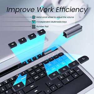 Wireless Keyboard and Mouse Combo, VEILZOR 2.4G Ergonomic Computer Keyboard and Mouse Set, Full Size Cordless USB Keyboard and Mouse Phone Holder for Mac, Laptop Tablet and Computer(Black)