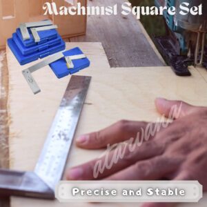 Machinist Square Set 2, 3, 4, 5 Inch, Atarvana Mechanical Steel High Precision Square, Harden Carbon Steel Engineer Square, 90 Degree Wide Base Square, L-Type Right Angle Ruler Tool for Woodworking