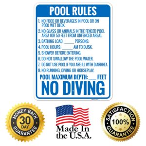 Florida Pool Rules No Diving Sign, Complies with State of Florida Pool Safety Code, 24x30 Inches, Rust Free .063 Aluminum, Fade Resistant, Made in USA by Sigo Signs