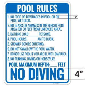 Florida Pool Rules No Diving Sign, Complies with State of Florida Pool Safety Code, 24x30 Inches, Rust Free .063 Aluminum, Fade Resistant, Made in USA by Sigo Signs