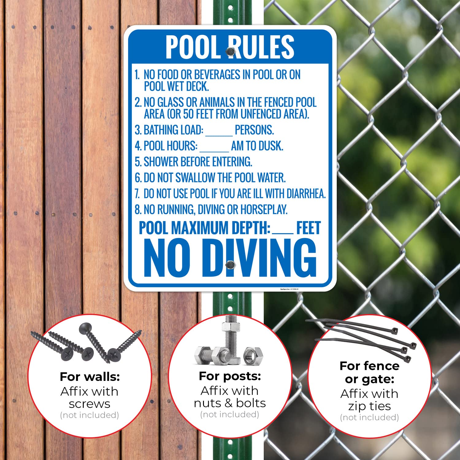 Florida Pool Rules No Diving Sign, Complies with State of Florida Pool Safety Code, 24x30 Inches, Rust Free .063 Aluminum, Fade Resistant, Made in USA by Sigo Signs