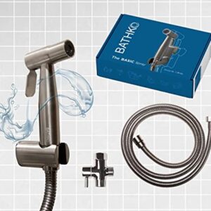 BATHKO Handheld Shattaf/Bidet Sprayer Set for Toilet - Jet Spray with Adjustable Pressure Control - Easy to Install with Leak Proof Technology - Stainless Steel Satin Finish Toilet Sprayer Kit