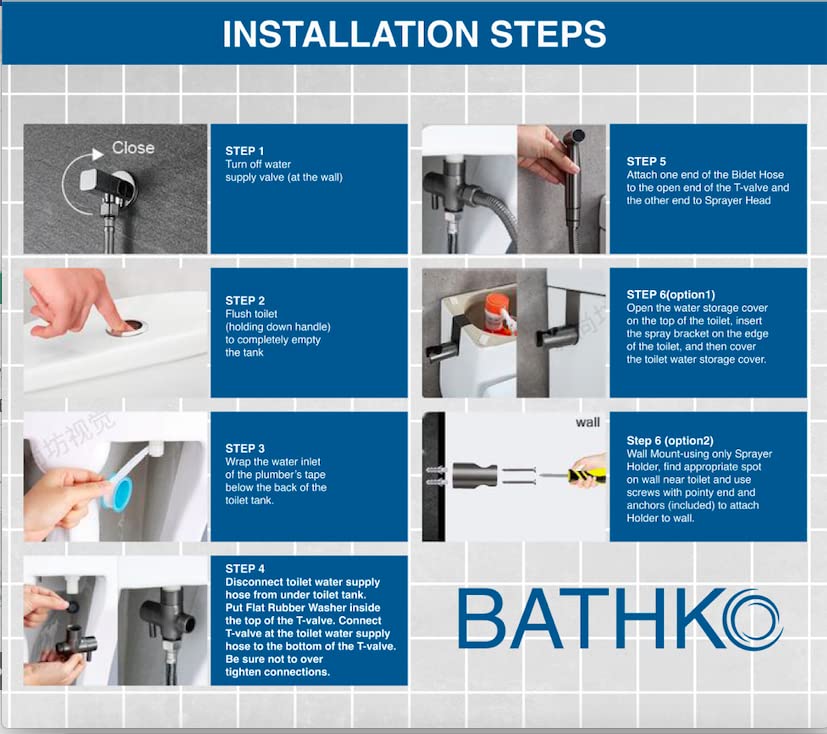 BATHKO Handheld Shattaf/Bidet Sprayer Set for Toilet - Jet Spray with Adjustable Pressure Control - Easy to Install with Leak Proof Technology - Stainless Steel Satin Finish Toilet Sprayer Kit